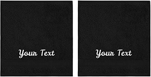 LA' HAM MAM FINE LIVING Personalized Towels Set with Embroidered Text - 2 Pack Highly Absorbent & Super Soft Turkish Cotton Bath Washcloths for Spa, Gym, Pool and Hotels - Monogrammed Towels - Black - color: Black, size: 2 Pack Washcloths