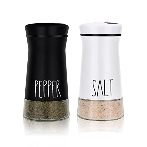 Farmhouse Salt and Pepper Shakers with Adjustable Pour Holes, Refillable Salt Shaker by Aelga, Ideal for Himalayan, Kosher, Black and White Pepper - color: Black/White