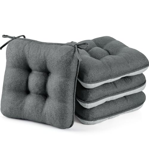 BETU Chair Cushions for Dining Chairs Set of 4,3.5" Thick Kitchen Table Chair Pads with Ties,Non Slip Backing and Covers, Seat Cushion for Dining Room,Bar,Patio Chairs,15.5"X15.5"X3.5",Dark Grey - color: Basalt Grey, size: 15.5"x15.5"x3.5" (4 Pack)