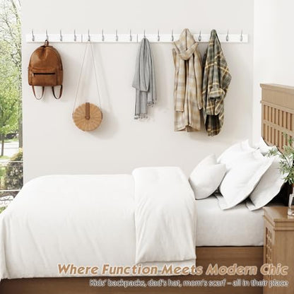 Forbena White Coat Rack Wall Mount 4-Pack, Coat Hanger Wall Mounted for Hanging Clothes Purse, Modern Key Holder Hooks for Closet Hat, Belt, Bag, Backpack, Leash (White and Silver - 16 Hooks) - color: Metal White Hooks and White