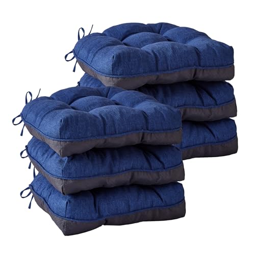 IASEAHK Chair Cushions for Dining Chairs, Seat Cushions for Kitchen Chairs, Indoor Seat Cushions with Ties, Tufted Foam Chair Pads, Non Slip Chair Cushions Set of 6, 15.5" x 15.5" x 4", Navy Blue - color: Navy Blue, size: Pack of 6