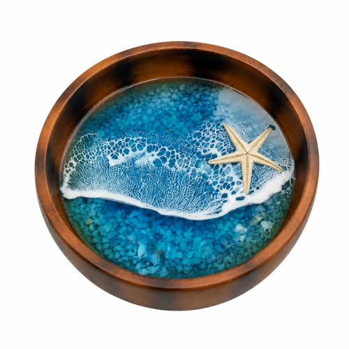 Ocean Resin Decorative Bowl, 3.94 Inch Coastal Trinket Dish for Jewelry, Keys, Coins, Housewarming Birthday Gift，The Sea World in the Bowl - Starfish：standard packaging - color: The Sea World in the Bowl - Starfish, size: standard packaging