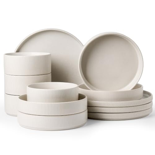 Famiware Star Stoneware Dinnerware Sets, 12-Piece Dishes for 4, Matte White | Dinner Plates, Pasta Bowls, Cereal Bowls, Dishes, Everyday & Party Use, Chip & Scratch Resistant, Microwave & Dishwasher Safe - color: Matte White, size: Service for 4 - Dinner