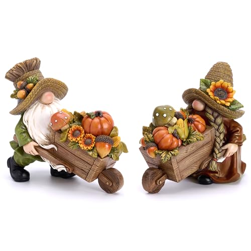 Valery Madelyn Fall Decorations for Home, 2 Pcs Fall Gnomes Decor for Table Indoor Outdoor, Resin Thanksgiving Decorations Garden Pumpkins Figurines for Autumn Harvest Porch Tiered Tray Mantel, 6" - size: Large