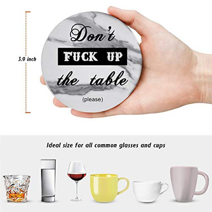 Funny Coasters, 6 Pcs Leather Coasters with Holder, Perfect Housewarming Hostess Gifts, Protect Furniture from Water Marks Scratch and Damage(6Pcs, White Marble) - color: White