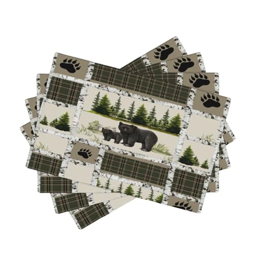 Forest Bear Moose Place Mats Set of 4 Pine Tree Wild Animal Kitchen Dining Table Mat for Indoor Outdoor Decorations 12 X 18 Inch 4 PCS, Style-19 - color: Style-19, size: 12"X18"|4 PCS