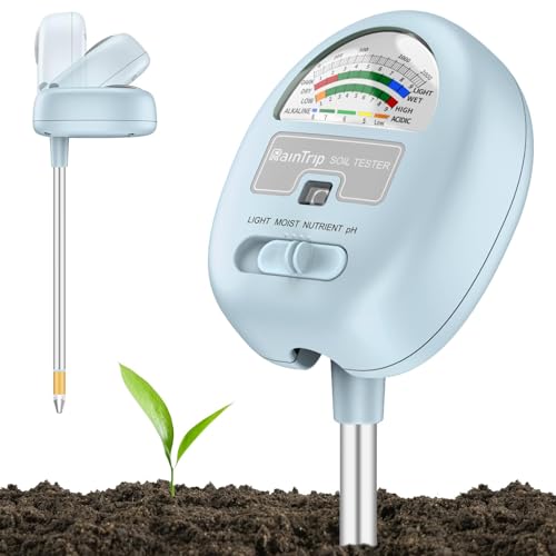 4-in-1 Soil Moisture Meter, Moisture Meter for Plants, Soil Ph Meter, Tester for Moist, Light, Nutrients, pH, Great for Garden, Lawn, Farm, Indoor & Outdoor Use，No Battery Required, Blue - color: blue