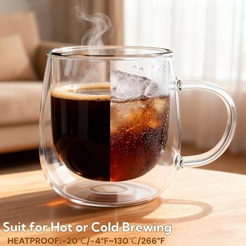 Glass Coffee Mugs Set Of 4, 10oz Double Walled Insulated Glass Mugs with Handle and Coaster, Heat Resistant Borosilicate Clear Glass Cups for Espresso Latte Cappuccino, Tea Bag, Beverage - size: 4 Pack+4 Coasters