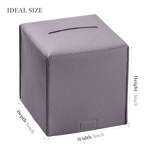 REGELETO Square Tissue Box Cover, Pu Leather Tissue Box Holder with Bottom Belt Modern Stylish Tissue Box Organizer for Bathroom, Bedroom, Hotel, Office Desk 5"X5"X5" - color: Single-purple