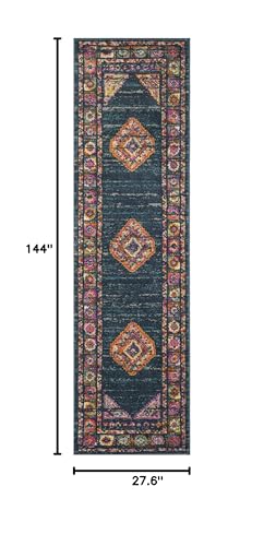 SAFAVIEH Madison Collection Runner Rug - 2'3" x 12', Blue & Fuchsia, Boho Chic Medallion Design, Non-Shedding & Easy Care, Ideal for High Traffic Areas in Living Room, Bedroom (MAD133C) - color: Blue/Fuchsia, size: 2'3" x 12' (Runner)