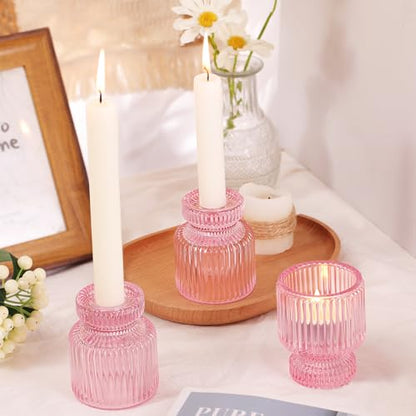 6 Pcs Pink Candlestick Holders - Glass Taper Candle Holders Tealight Votive Candle Holders for Table Centerpieces, Wedding, Dinner Party, Home, Gifts - color: Pink, size: 6Pcs
