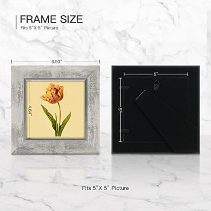 XUANLUO 5x5 Picture Frames Set of 4 Rustic Retro Photo Frame with HD Plastic Cover for Wall Mount and Tabletop Display Family Friends Wedding Gift - color: white-4pcs, size: 5 x 5 inch