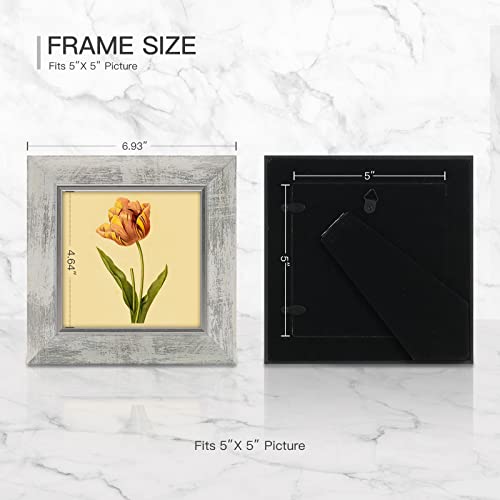 XUANLUO 5x5 Picture Frames Set of 4 Rustic Retro Photo Frame with HD Plastic Cover for Wall Mount and Tabletop Display Family Friends Wedding Gift - color: white-4pcs, size: 5 x 5 inch