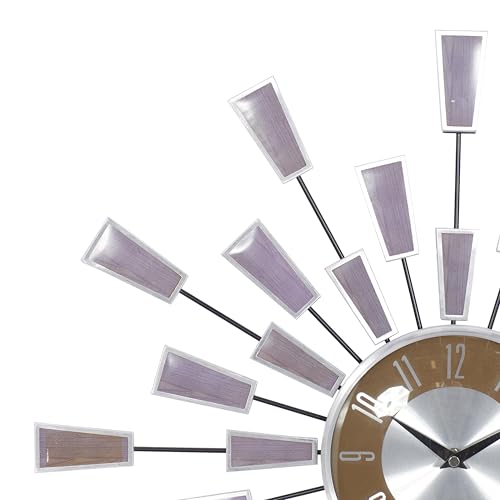 Deco 79 Metal Decorative Wall Clock Starburst Wall Clock for Home with Silver Accents, Wall Clock for Room 22" x 3" x 22", Brown