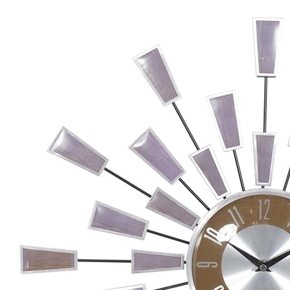 Deco 79 Metal Decorative Wall Clock Starburst Wall Clock for Home with Silver Accents, Wall Clock for Room 22" x 3" x 22", Brown