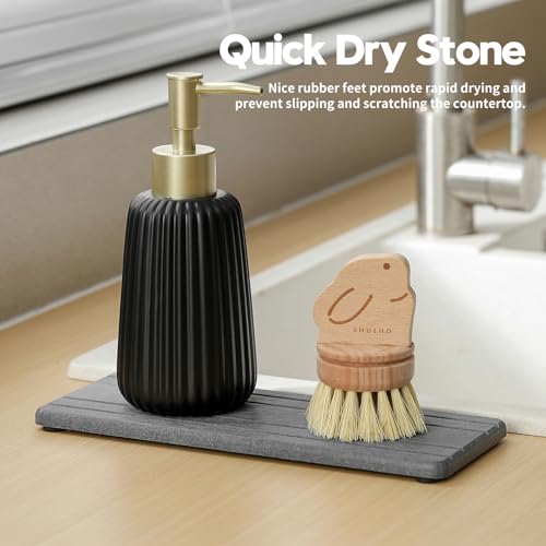 2PCS Diatomite Quick Stone Drying Tray Mat For Bathroom & Kitchen Counter, Instant Dry Water Absorbent Drink Bar Coaster,Vanity Sink Caddy Organizer,Dish Soap Sponge Holder, Dark Gray,9"x3.5" - color: 2pack-9"x 3.5" - Dark Gray