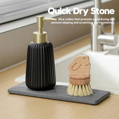 2PCS Diatomite Quick Stone Drying Tray Mat For Bathroom & Kitchen Counter, Instant Dry Water Absorbent Drink Bar Coaster,Vanity Sink Caddy Organizer,Dish Soap Sponge Holder, Dark Gray,9"x3.5" - color: 2pack-9"x 3.5" - Dark Gray