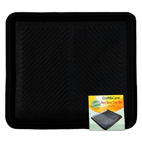 Croft&Cane Rubber Boot Tray - 2 Pack Black 16x18 inch Waterproof Shoe Tray | Heavy Duty Big Foot Indoor Outdoor Boot Mat with Raised Edges - Slip Resistant Entryway Garage Pet Feeding Multi-Purpose Mat - size: 2 Pack Boot Tray-16x18 Inches