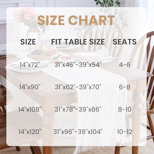 Simple&Opulence Linen Cotton Table Runner - 14 x 72 Inch, Farmhouse Linen Table Runner with Fringed Edges for Bohemian Rustic Wedding, Bridal Shower, Dinner （ Linen ） - size: 14"x72", style: Linen