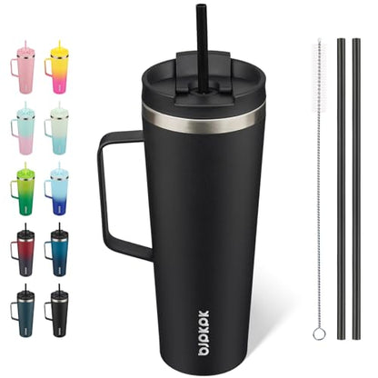 BJPKPK 26oz Insulated Tumbler with Handle, Lid & Straw, Stainless Steel | Double Wall Vacuum Insulated Coffee Travel Mug - Keeps Cold & Hot, BPA Free, Cupholder Fit for Office, Gym & Travel - color: Black, size: 26 Ounces