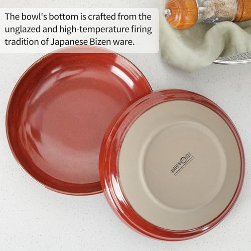 HAPPY KIT 9'' Pasta Bowls, 42oz, Stoneware Set of 4, DarkRuby - color: DarkRuby