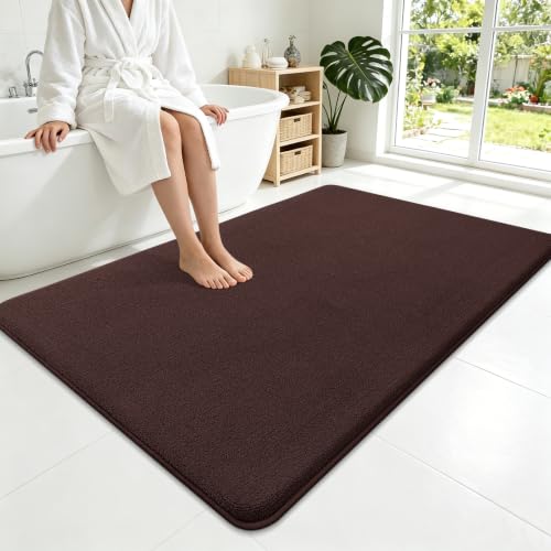 Smiry Memory Foam Bath Mat 59x35, Extra Soft Absorbent Bathroom Rugs | Brown Quick Dry, Machine Washable Bath Mats for Bathroom, Shower, Tub and Home Decor Accessories - color: Brown, size: 59'' X 35''