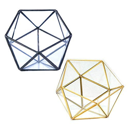 Glass Terrarium Storage Box Jewelry Holder Glass Geometric Tabletop Succulent Plant Box Planter Holder for Case Black Go - color: Gold