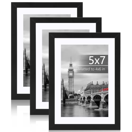 Fixwal 5x7 Picture Frame Set of 3 with Plastic Cover, PVC, Black | Shatter Resistant Plastic Cover, Thin Border and Light Weight，Wall or Tabletop Decor - color: Black, size: 5x7