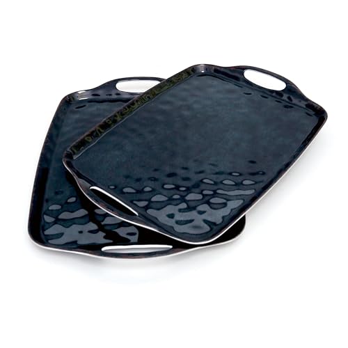 TP Melamine Serving Trays with Handles, 19" x 12", Set of 2, Retro Black | Large Rectangular Trays, Serving platters, Turkey and Party Serving, Lightweight, Break-resistant - color: Retro Black, size: 19" x 12"