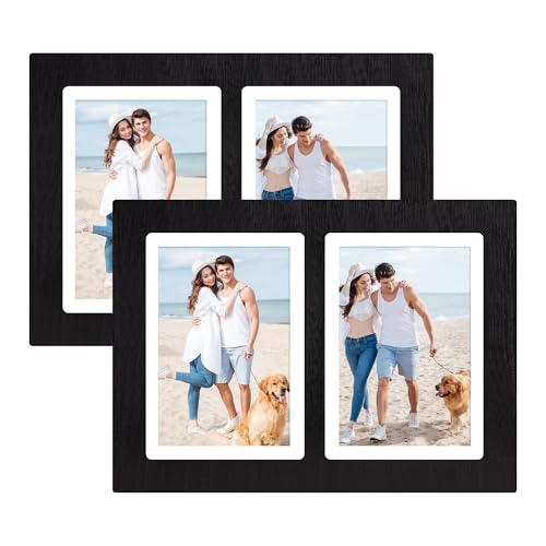 YESKAY 5x7 Collage Picture Frame Set of 2,Double 5 x 7 Picture Frame with Real Glass,Display 2-Opening 5 by 7 Photos for Tabletop or Wall Mounting,Rustic Black - color: Rustic Black, size: 5x7-2 Opening(OD:8x11in)
