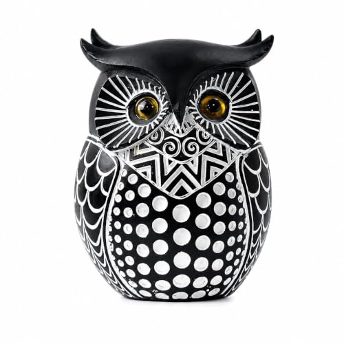 Black Owl Figurine, Resin Owl Statue for Shelf Decor, Modern Geometric Bird Sculpture for Home Office Desk, Bookshelf, Living Room Accent, Owl Lover Gift - color: Black