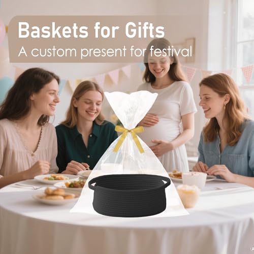 JMvicyroam Small Woven Basket, Empty Gift Basket, Black/1 Pack | Small Gift Basket, Cotton Rope, 12 x 8 x 24 in, Handles, Includes Ribbon and Bag, Birthday Gift Basket - color: Black, size: 1 Pack