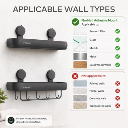 Shower Caddy Suction Cup, No-Drill Shower Organizer Shelf, 2 Pack | Large Capacity, Rustproof Aluminum, 2 Install Ways, Includes Hooks&Hanging Bar,Wall-Mounted Bathroom Organizer Storage Holder - color: Dark Gray