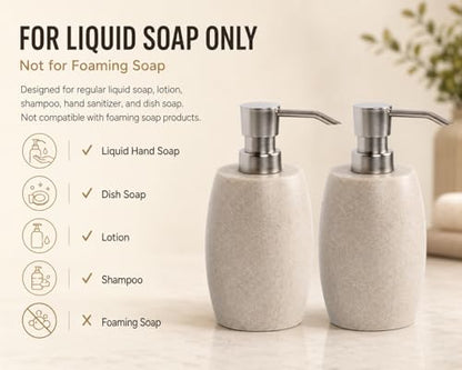 Clasin Home Sandstone Textured Resin Soap Dispenser with Metallic Pump and Waterproof Bottle Labels for Bathroom Kitchen Dish Hand Wash Shower Lotion Shampoo, 12 Oz, 2 Sets Beige - color: Natural Beige_2 Pcs