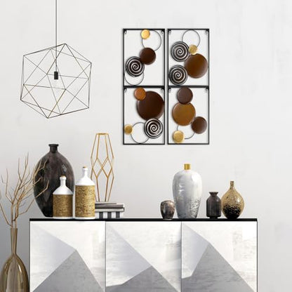 Tandefio 4 Pcs Metal Wall Art Abstract Wall Decoration Brown Metal Decor 14'' x 11'' Minimalist Sculptures Decor Round Style Iron Modern Accent Hanging Housewarming Gift for Home Living Room Bedroom