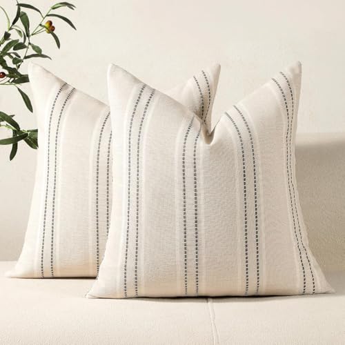 Hckot Stripe Throw Pillow Covers 26x26 Large Square Grey Pillow Covers | Farmhouse Decorative Pillows Textured Linen Euro Sham Cushion Covers for Sofa Couch Bed Living Room Decor - color: Navy Blue, size: 26" x 26" (Pack of 2)