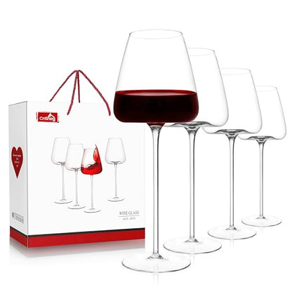 Crystal Red Wine Glasses Set of 4, Hand Blown Wine Glass 22OZ | Thin Rim, Long Stem, Premium Gift for Red Wine, Pinot Noir, Wedding, Christmas, Anniversary - color: 22oz(4-pack)