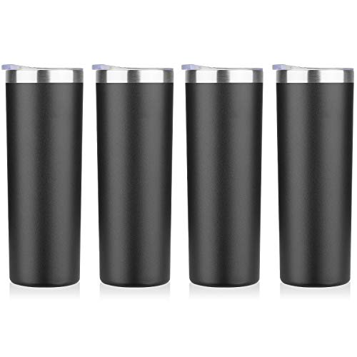 HASLE OUTFITTERS 20 oz Skinny Tumblers Bulk Set, Stainless Steel Insulated Slim Tumblers with Lids, Reusable Double Wall Travel Coffee Mugs, Durable Powder Coated Travel Water Cups(Black, 4) - color: Black, size: 20 oz (4 Count)