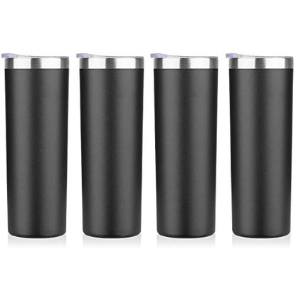 HASLE OUTFITTERS 20 oz Skinny Tumblers Bulk Set, Stainless Steel Insulated Slim Tumblers with Lids, Reusable Double Wall Travel Coffee Mugs, Durable Powder Coated Travel Water Cups(Black, 4) - color: Black, size: 20 oz (4 Count)