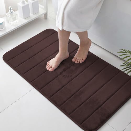 Flamingo P Memory Foam Bath Mat Rug Soft Non Slip Absorbent Bathroom Mats, Machine Wash, Thick, Easier to Dry, 24x36 Inches, Chocolate Brown - color: Chocolate Brown Straight Line, size: 36" X 24"