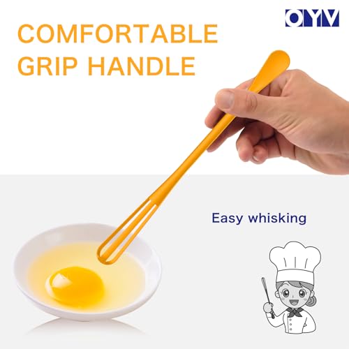 OYV 2-In-1 Mini Whisk and Spoon, Set of 2, 8.5-Inch, White/Yellow | Flexible And Lightweight, Comfortable Long Handle, Easy To Store, BPA-Free, For Eggs, Sauces, Coffee And Hot Chocolate - color: White+Yellow