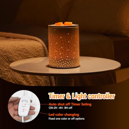 inrorans Wax Melt Warmer Ceramic Oil Burner with Timer Electric Candle Wax Melter with Led Coloful Changing Silicone Removeable Tray for Home Gifts-Golden Wheat - color: Golden Wheat
