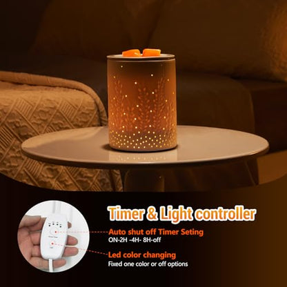inrorans Wax Melt Warmer Ceramic Oil Burner with Timer Electric Candle Wax Melter with Led Coloful Changing Silicone Removeable Tray for Home Gifts-Golden Wheat - color: Golden Wheat