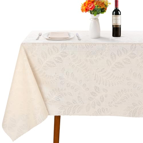 Waterproof PVC Vinyl Tablecloth,Beige 54"x70" | Spillproof, heavy duty, wipeable,fits 4-6 person rectangle tables, for kitchen, dining, party, camping, indoor, outdoor - color: Fern Pattern, size: 70" x 54" (Rectangular)