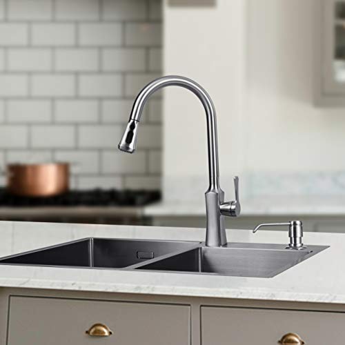 Soap Dispenser for Kitchen Sink (Brushed Nickel) and Extension Tube Kit, Complete Brass Head, 40" Silicone Tube Connect to The Soap Bottle Directly, Say Goodbye to Frequent Refills - color: Brushed Nickel