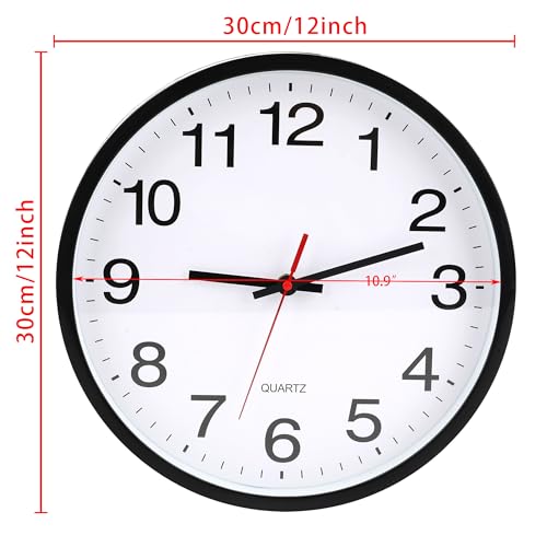 12 In Wall Clock,Modern,Battery Operated,Non-Ticking Analog Clock,Black - color: Black/White, size: 12“