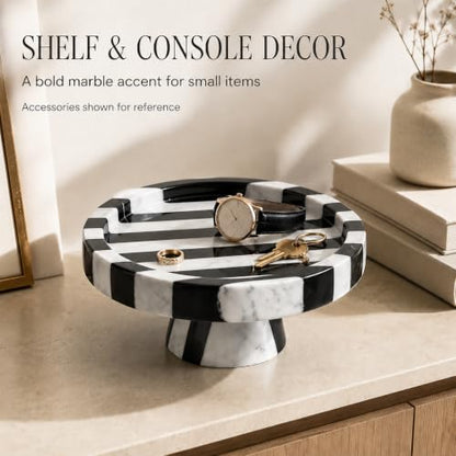 Black White Marble Vanity Tray, Round Stone Organizer | Round organic shape, black white marble pattern varies, for jewelry perfume, props not included - color: Black White Round