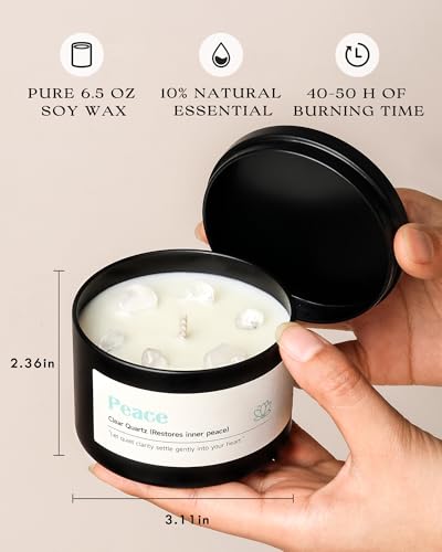 AOOVOO Crystal Calm Candles Set for Women - Soy Candle for Home Scented | 4 Pack 26 oz, 200 Hour Long Lasting Candle, Peace Clear Quartz/Tranquility Kyanite/Calm Amethyst/Serenity Lapis Lazuli - color: Calm Candles Set