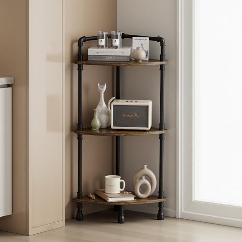 Aduanbang Fun Memories 3-Tier Corner Shelf Stand, Grey Storage Bookshelf for Bathroom, Living Room, Kitchen, Home Office (Brown(3 Tier)) - color: Brown(3 Tier)