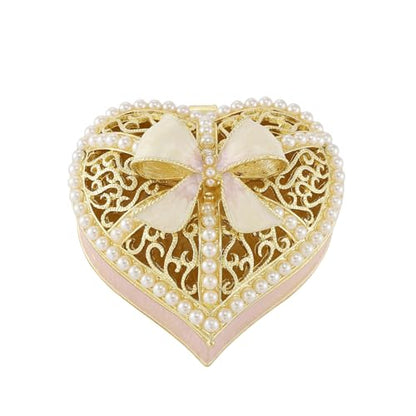 QIFU Hand Painted Pink Love Heart Style Enamel Trinket Box Hinged, Elegant Jewelry Box to Store Jewelry in Style - style: Love Heart
